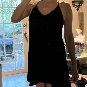 Chic Black Mini Dress for Women Satin, smooth material Size S